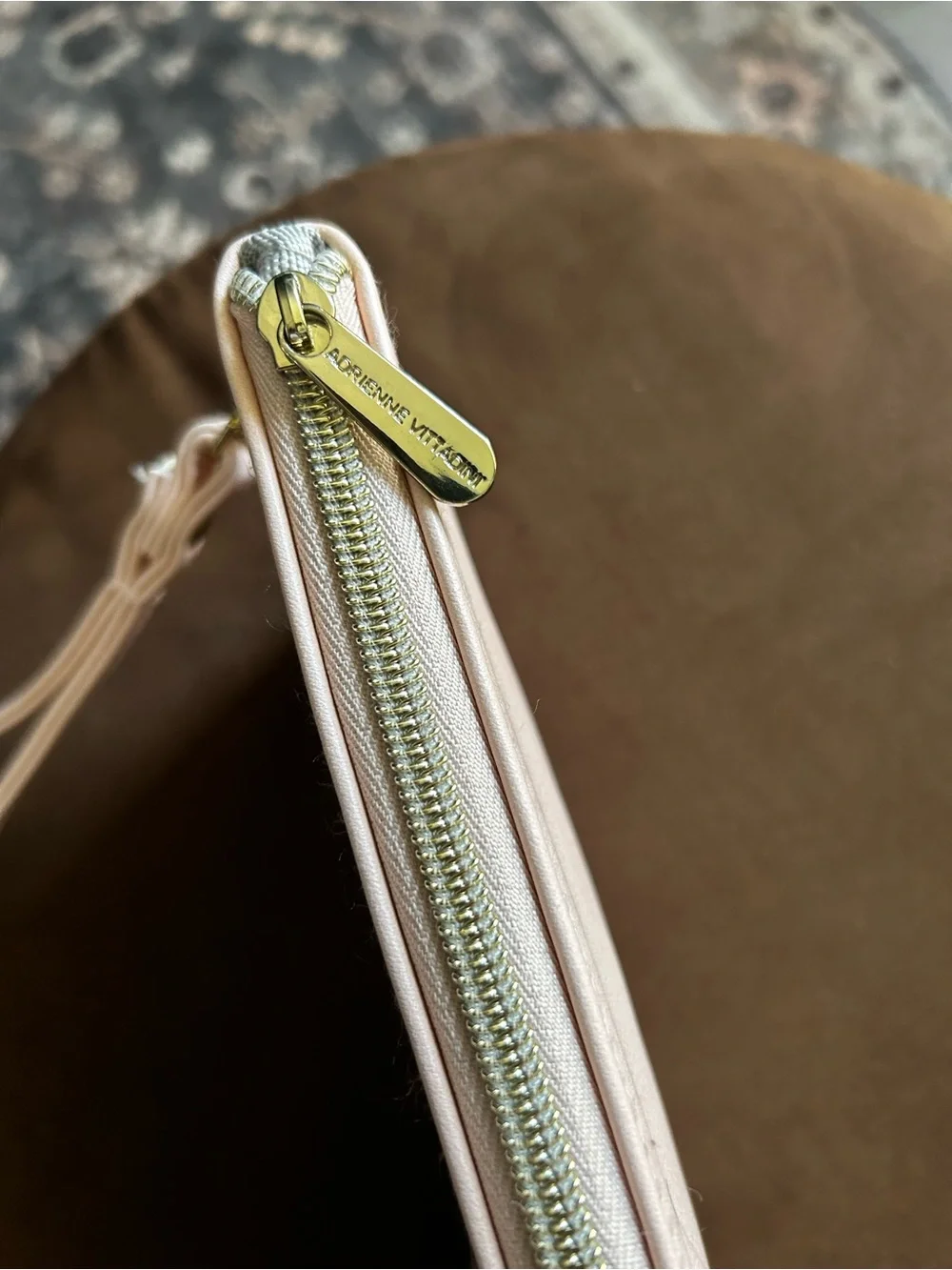 Adrienne Vittadini Pale Pink Tech Wristlet Wallet Clutch with Gold Logo